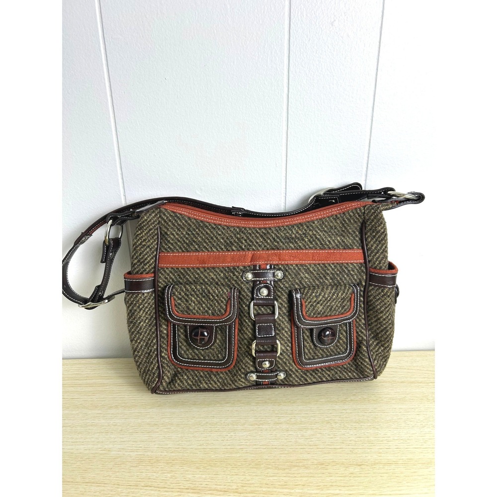 Y2K Apt. 9 Shoulder Bag Brown Orange Herringbone Tweed Utility academic